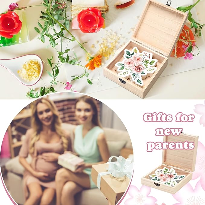 50 Pcs Double Side Baby in Bloom Predictions & Advice Cards Flower Flora Baby Shower Decoration for New Parents Shower Games with Cards Wooden Keepsake Box for Wishes