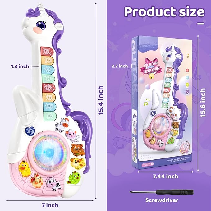 Marstone Toys for 1 Year Old Girl Birthday Gifts: Baby Musical Unicorn Toys 12-18 Months, Educational Cartoon Guitar for Toddlers 1-2, Infant Interactive Learning Present for 1st First Christmas, Xmas