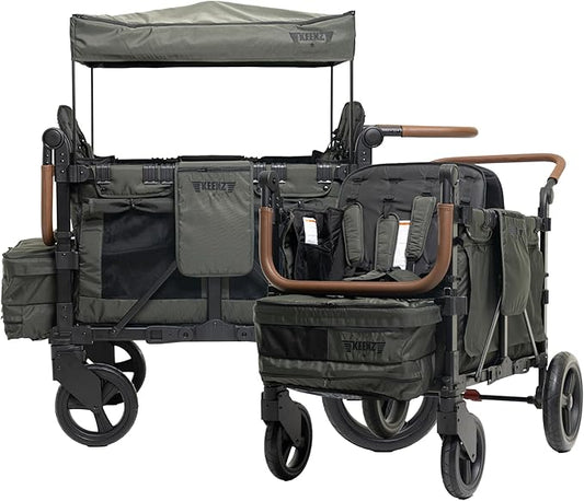 Keenz XC+ EVO - Luxury Comfort Stroller Wagon | Foldable 4 Passenger Quad Seater with Adjustable Canopy | Pine Green