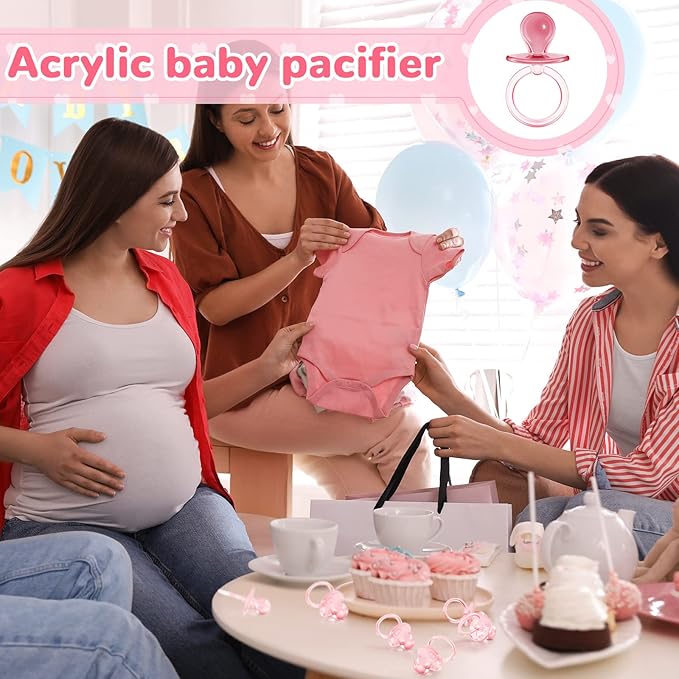 Jetec 48 Pieces 2.5 Inch Acrylic Baby Pacifiers Gender Reveal Party Decorations for DIY Baby Shower Birthday Party Favors(Pink)
