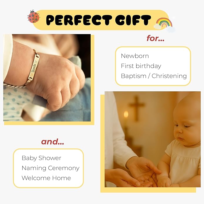 14K Solid Gold Cross Baby Bracelet Girl, Toddler Name Bracelet, Custom Teen Jewelry, Child ID, Newborn Baby Girl or Boy Gift