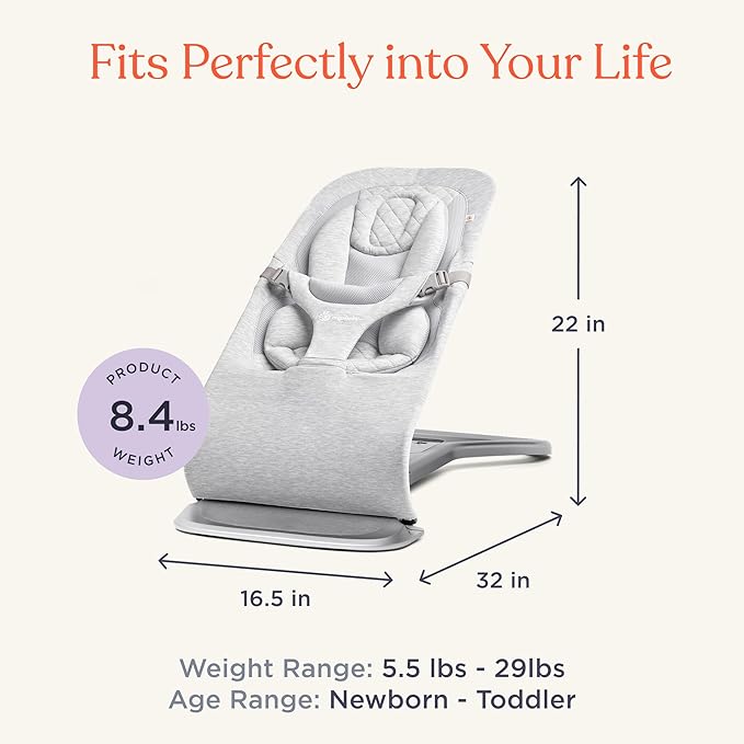 Ergobaby Evolve 3-in-1 Bouncer, Adjustable Multi Position Baby Bouncer Seat, Fits Newborn to Toddler, Midnight Blue