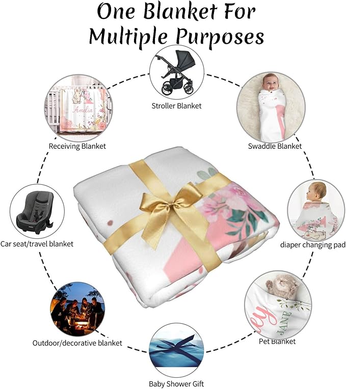 Personalized Baby Blanket with Name, Custom Baby Blanket for Kids Personalized Baby Gifts for Christmas BirthdayIn Easter Soft Flannel Infant Newborn Shower (Blue)