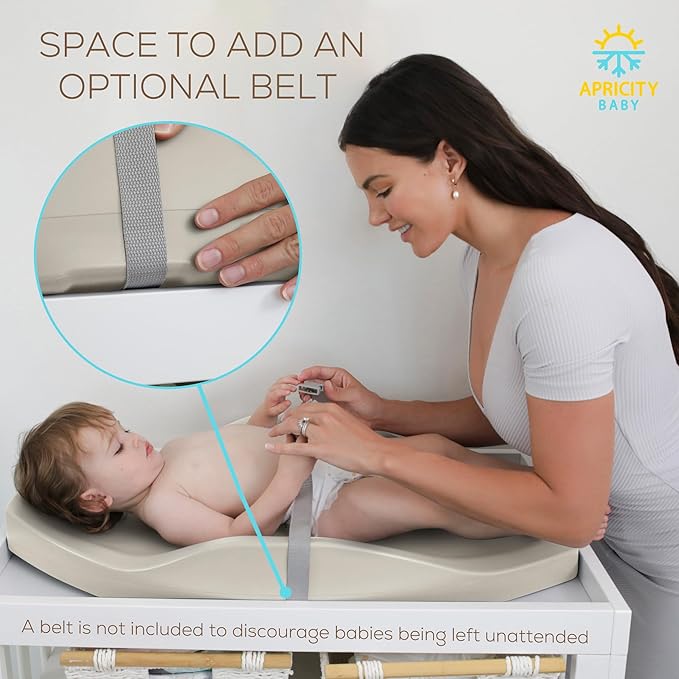 Apricity Baby Changing Pad – Waterproof Wipe-Clean Foam Mat with Raised Sides & Built-in Growth Chart, Extra-Large 31.5″ × 19.7″ – Safe & Comfortable Changing Pad for Newborns to Toddlers (Beige)