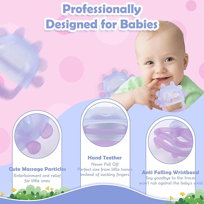 Anboor Baby Teething Toys, Silicone Teethers for Babies Anti Dropping Hand Teether, Infant Baby Chew Toys for Teething Relief, Ideal Present for Newborn Soon-to-be Mothers(Purple)