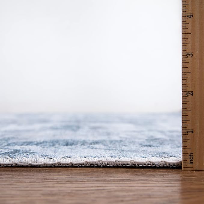 Bloom Rugs Caria Washable Non-Slip 12 ft Runner - Blue/Gray Modern Abstract Runner for Entryway, Hallway, Bathroom, and Kitchen - Exact Size: 2'6" x 12'