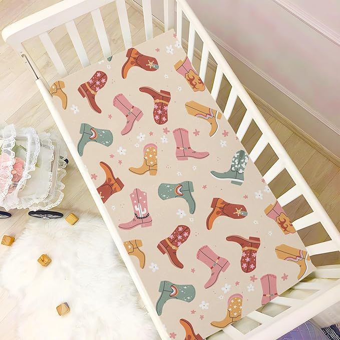 Lovely Cowboy Boot Crib Sheets for Neutral Bassinet Play Sheets,Sheets Toddler Bed Sheets for Baby Boys Girs 39 * 27 * 5in