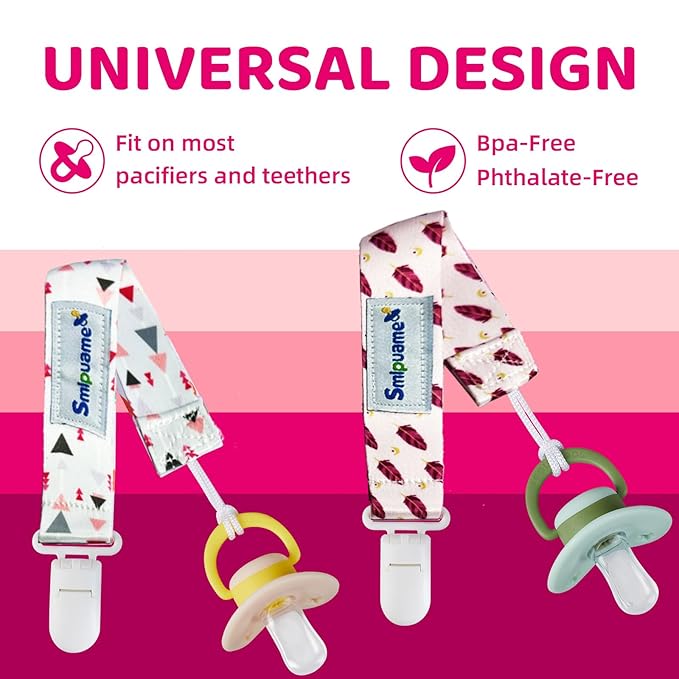 Smlpuame Pacifier Clip Girl,6 Pack Stylish Binky Clips Strap for Baby Girls,Paci Holder with Clip Lightweight Universal Fits Most Pacifiers Teether Toy Teething Ring Soothie,Baby Gifts(Pink)