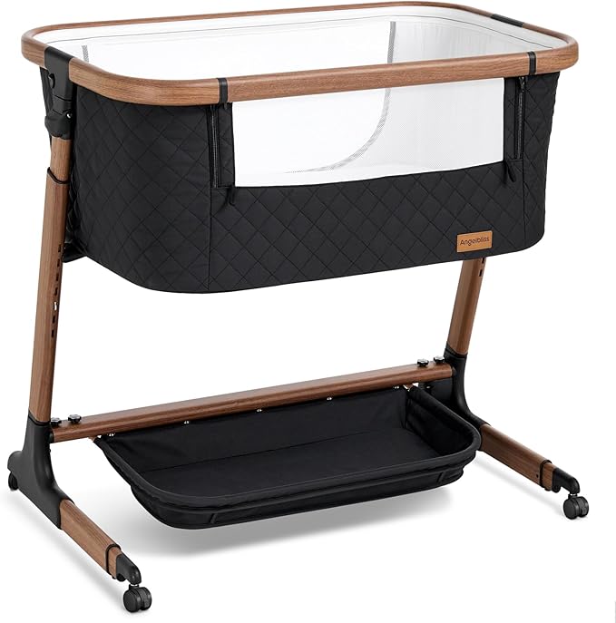 Electric Smart Baby Bassinet & Bedside Bassinet with 5 Rocking Speeds, 3 Timer Modes, 12 Soothing Musics, 6 Adjustable Heights, Large Storage Basket (Black)