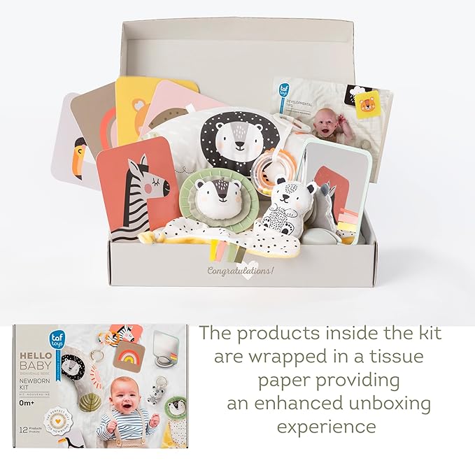 TAF Toys Newborn Developmental Toy Kit, Perfect Baby Shower Gifts for Boys and Girls, Includes 12 Essential Boy and Girl Toys for Learning and Stimulation, Ideal New Baby Gift Basket