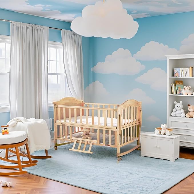 Portable Mini Baby Crib 4 in 1 Convertible with Memory Foam Mattress(38" by24) Included,cunas para Bebes 2025 Small Crib with Foldable Storage Baby Playpen Bedside Sleeper Beds(Natural Wood)