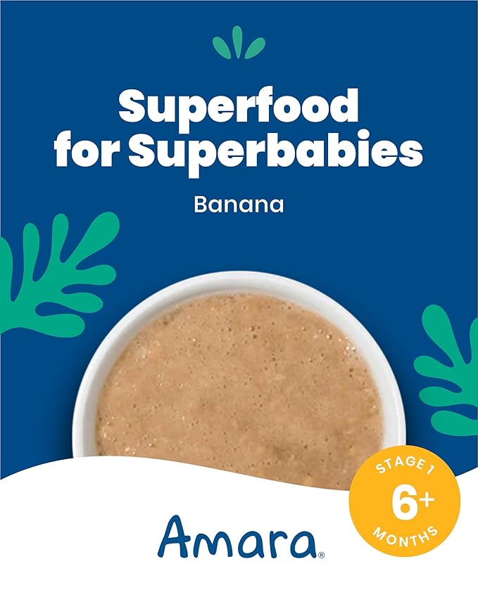 Amara Organic Baby Food - Stage 1 - Banana - Baby Cereal to Mix With Breastmilk, Water or Baby Formula - Shelf Stable Baby Food Pouches Made from Organic Fruit - 14 Pouches, 3.5oz Per Serving