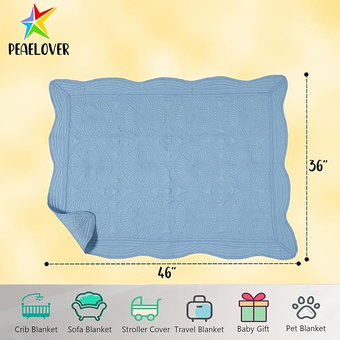 Embossed Baby Quilt Neutral Durable Lightweight Baby Blankets Four Seasons Cotton Nursery Bed Blankets for Personlized Monogram 46x36 Inches (Baby Blue)