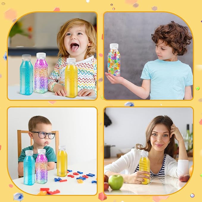 Honeydak 24 Pcs Empty Sensory Bottles Bulk with White Lids 12 oz / 350 ml Clear Plastic Reusable Leakproof Juice Bottles Drink Container for Sensory Crafts Handmade Beverages Storage Party Supply