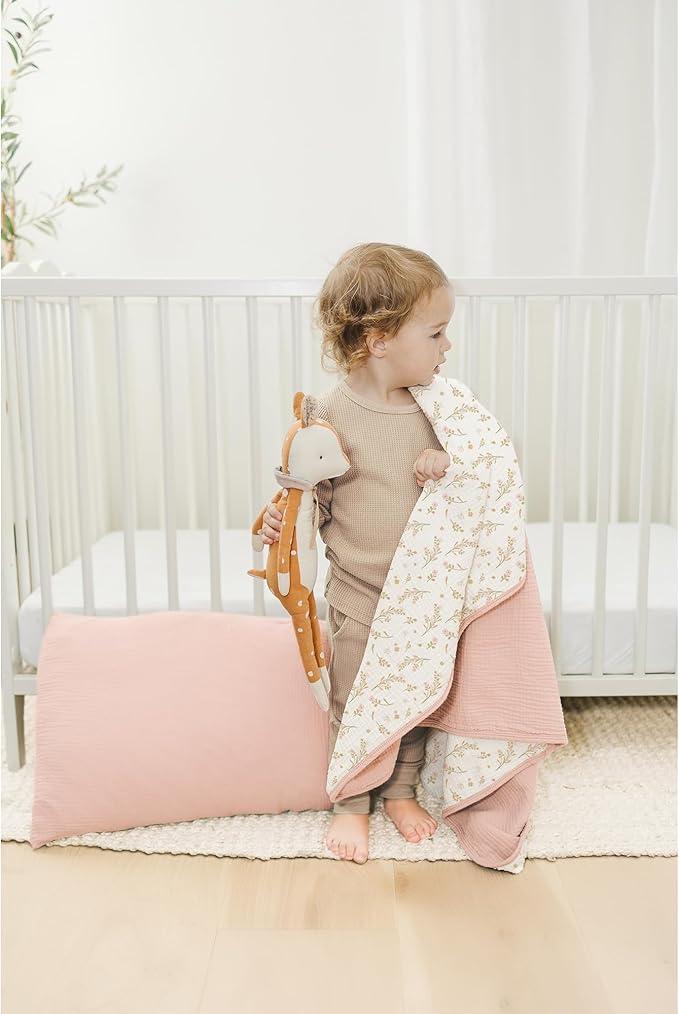 Konssy Muslin Baby Blankets for Girls Boys, 100% Cotton Crib Blanket for Infant Toddler, Super Soft and Lightweight Nursery Swaddling Wrap 40"x36" (Floral)