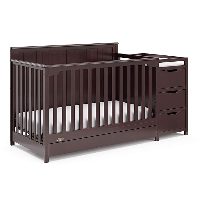 Graco Hadley All-in-One Convertible Crib & Changer (Espresso) – GREENGUARD Gold Certified, Fits Standard Crib Mattress, Converts to Toddler Bed and Full Bed, 4 Adjustable Mattress Heights