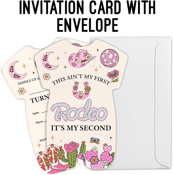 LyoGao Cowgirl 2nd Birthday Invitations - Rodeo Southwestern Western Cowgirl Second Birthday Party Fill in Invites Cards With Envelopes (20 Pack)