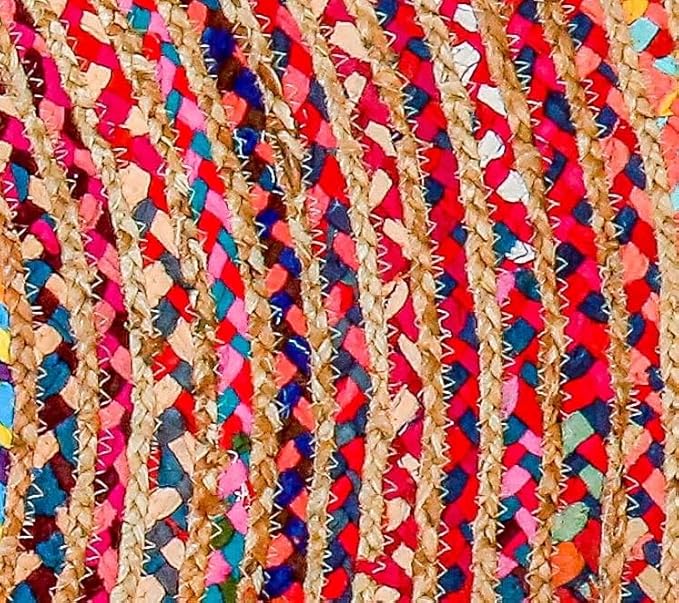 Hausattire Bohemian Braided Rug 5' Round - Multi Color, Rustic Hand Woven Rag Rugs for Kitchen, Kids Bedroom, Living Room | Colorful Farmhouse Pet Friendly Reversible Decorative Carpet
