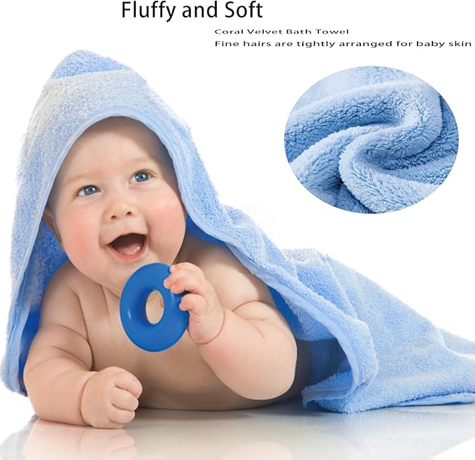 Baby Hooded Towels 31.5 * 31.5" Bath Towel for Newborn Toddler Infant Shower Ultra Absorbent Soft Bathrobe Blanket Boys and Girls(Blue)