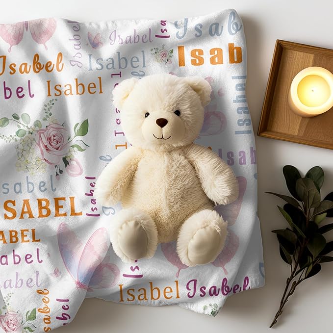 Ship Next Day, Personalized Baby Blanket - Printed in USA, Custom Baby Blanket with Name, Customized Animal Blankets for Boys & Girls, Soft Cozy Receiving Blankets for Toddlers, Stroller Decor Throw