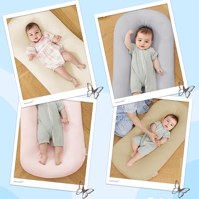 Lucakuins Baby Lounger, Bionic Design Baby Lounger for Newborn 0-24 Months, Soft Organic Cotton Breathable Lounger for Infants (Grayish Blue Baby Lounger)