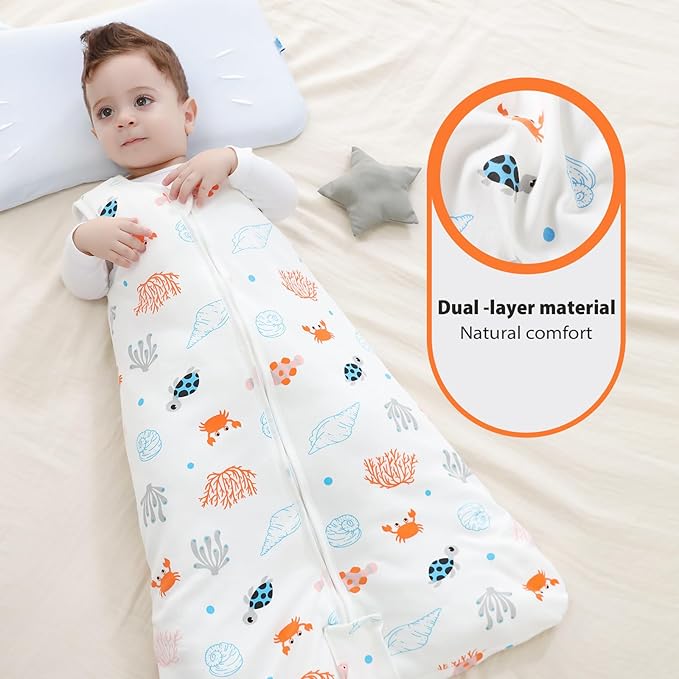 Mosebears Sleep Sack Baby Winter Wearable Blanket with 2-Way Zipper,2.5 TOG Cotton Sleep Sack Unisex (Ocean Animal, 18-24 Months)