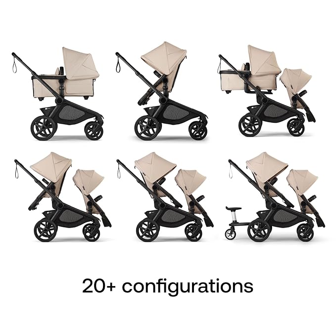 Bugaboo Kangaroo All-Terrain Single-to-Double Tandem Stroller for Infant and Toddler, for Up to Three Kids, XL Wheels, One-Hand Operation, Large Bassinet, XL Underseat Storage (Desert Taupe)