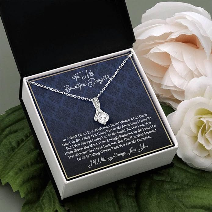 To My Daughter Gift Necklace From Dad or Mom - Badass Daughter Jewelry With Heartfelt Message & Elegant Box