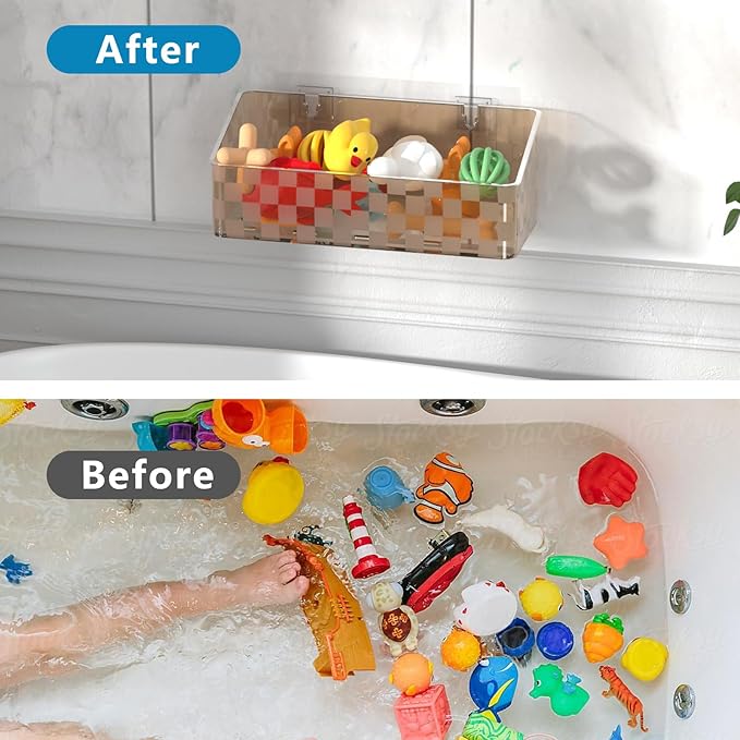 Natheeph Bath Toy Storage Holder, 2 Pack Large Capacity Bath Toy Organizer for Tub Clear Baby Bathtub Toy Storage Multi Use Shower Caddy for Bathroom, Bedroom & More (Brown)