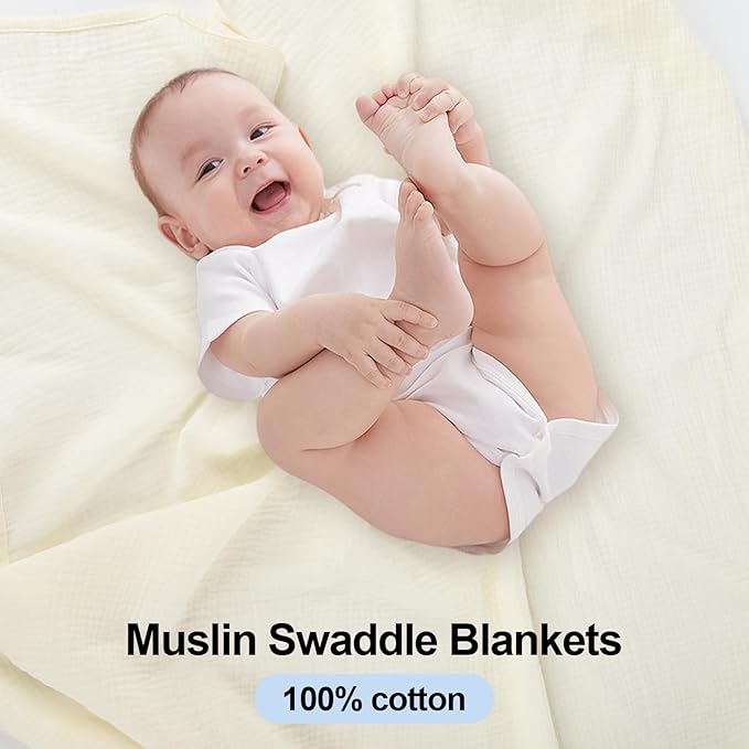 3 Pack Muslin Swaddle Blankets (40x40in) - Ultra Soft Breathable Wraps for Newborn Swaddling, Nursing, and Toddler Playtime, Unisex Design
