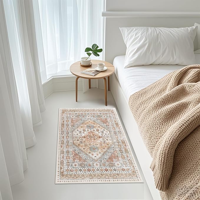 zesthome 2x3 Entryway Rug, Soft Washable Rugs, Non Slip Area Rug, Stain Resistant Low Pile Rugs for Bedroom, Vintage Rug for Door Mat, Kitchen (Orange,2'x3')