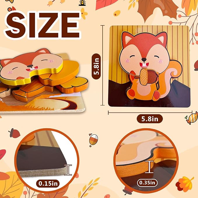 Thanksgiving Wooden Puzzles Gift for Toddler, 6 Pack Puzzles Thanksgiving Autumn Fall Harvest Party Favors for Toddlers 1 2 3 Year Old Boys Girls
