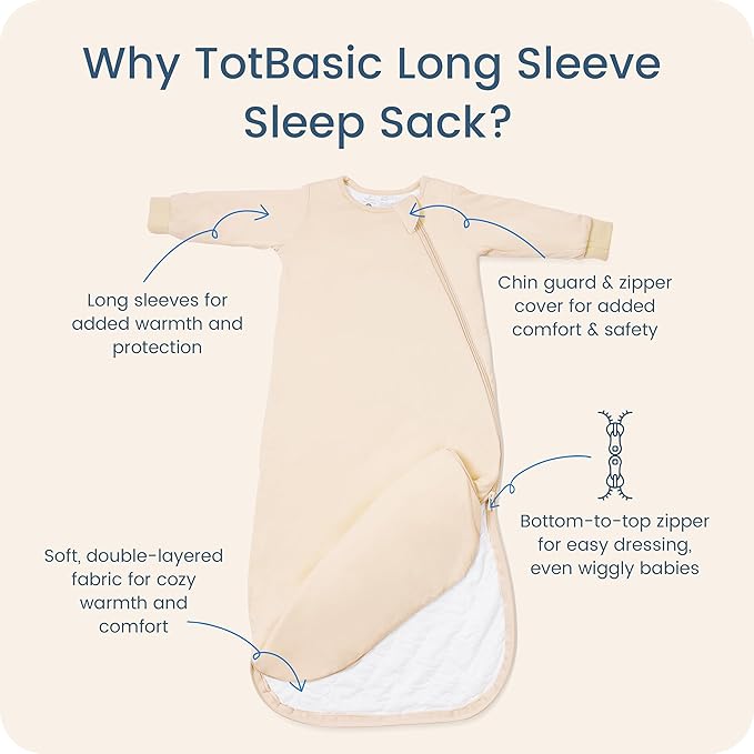 Baby Sleep Sack Long Sleeve Wearable Blanket 1.0 TOG, Premium Soft Infants Sleeping Bags with 2-way Zippers