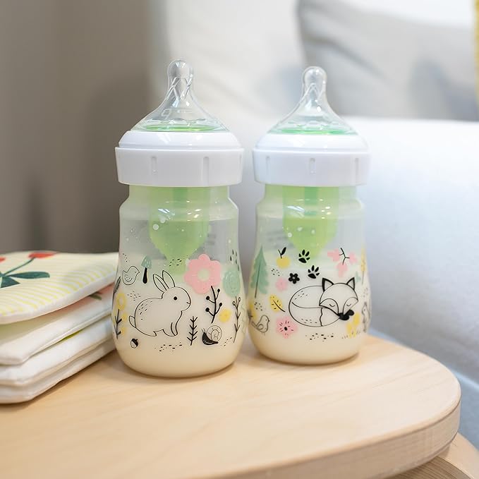 Dr. Brown’s Natural Flow Anti-Colic Options+ Wide-Neck Baby Bottle Designer Edition Bottles, Woodland Decos, 5 oz/150 mL, Level 1 Nipple, 2-Pack, 0m+