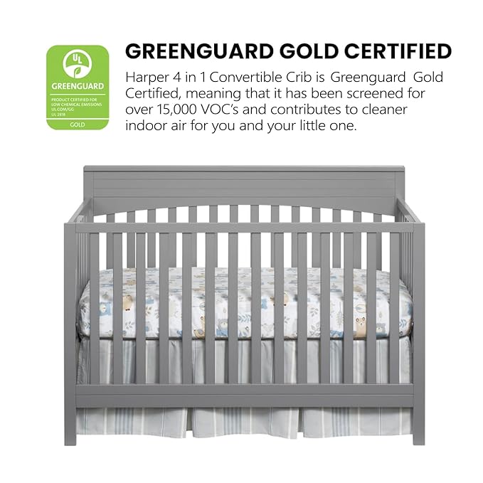 Oxford Baby Harper 4-in-1 Convertible Crib, Dove Gray, GreenGuard Gold Certified