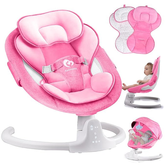Bluetooth Baby Swing for Infants, mecedora eléctrica para Bebe, 3 Seat Positions, 5 Swing Speed, 10 Music, Remote Control, USB Plug-in Power, Reversible Cushion, Compact & Portable, Pink, Girl