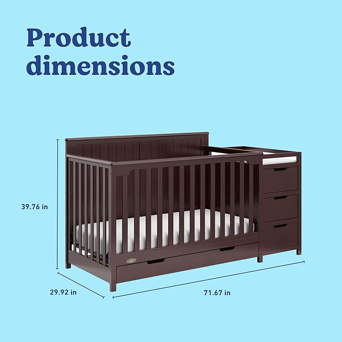Graco Hadley All-in-One Convertible Crib & Changer (Espresso) – GREENGUARD Gold Certified, Fits Standard Crib Mattress, Converts to Toddler Bed and Full Bed, 4 Adjustable Mattress Heights