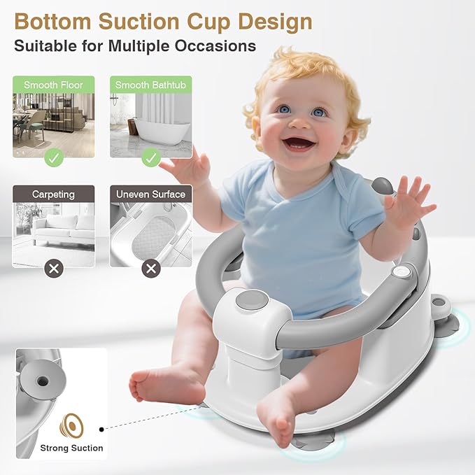 Baby Bath Seat for Babies 5 Months & Up - Non-Slip Bath Seat for Sitting Up with Baby Essentials Kit, Soft Cushion & Compact Design, Toddler Bathtub Seat