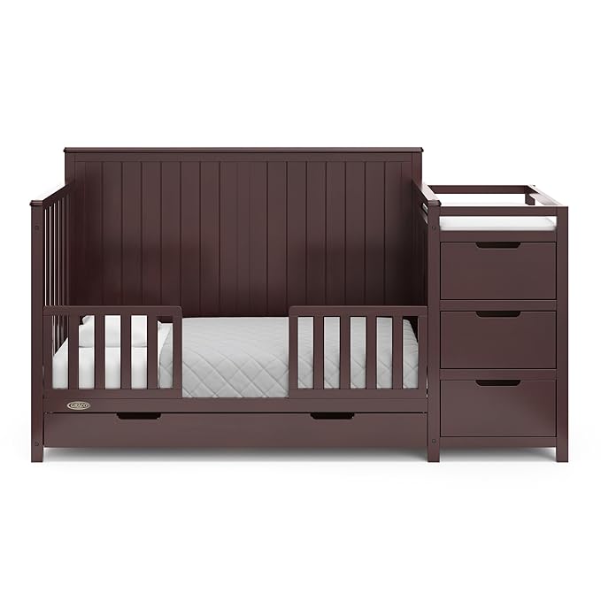 Graco Hadley All-in-One Convertible Crib & Changer (Espresso) – GREENGUARD Gold Certified, Fits Standard Crib Mattress, Converts to Toddler Bed and Full Bed, 4 Adjustable Mattress Heights
