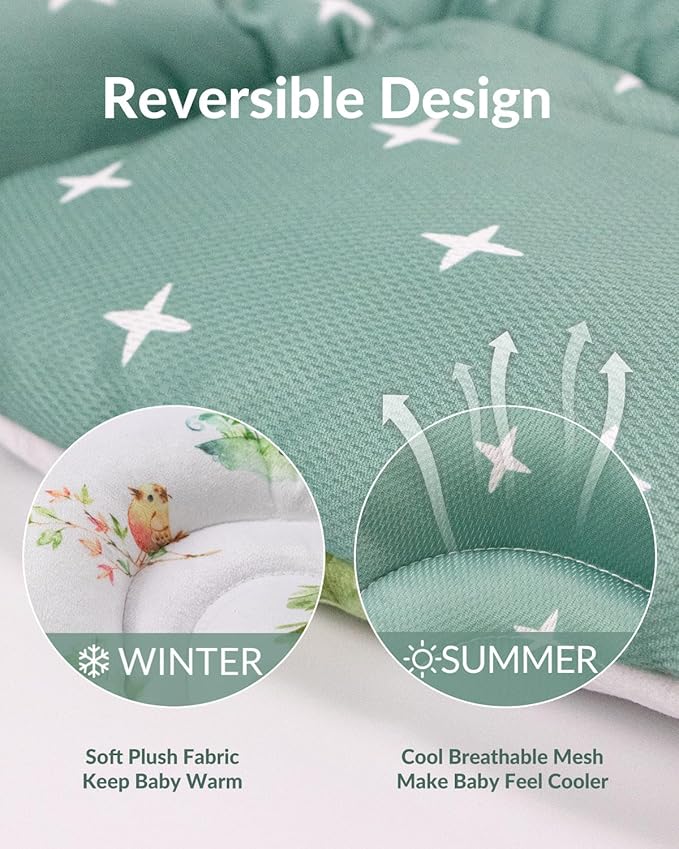 Generic Infant Car Seat Insert Compatible with Mamaroo Swing & Graco Swing and Infant Car Seat, Newborn Insert Baby Head Body Support, Reversible Design, Breathable Soft Fabric, 1Pcs - Green Woodland