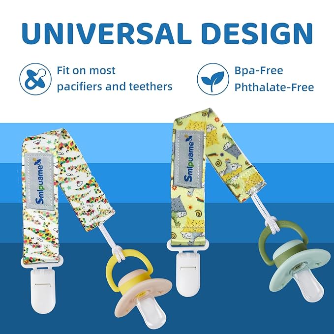 Smlpuame Baby Pacifier Clip for Boys Girl,6 Pack Stylish Binky Clips Strap,Paci Holder with Clips Universal Lightweight Fits Most Pacifiers Teeher Toy Teething Ring Soothie,Baby Gifts(Dinosaur)