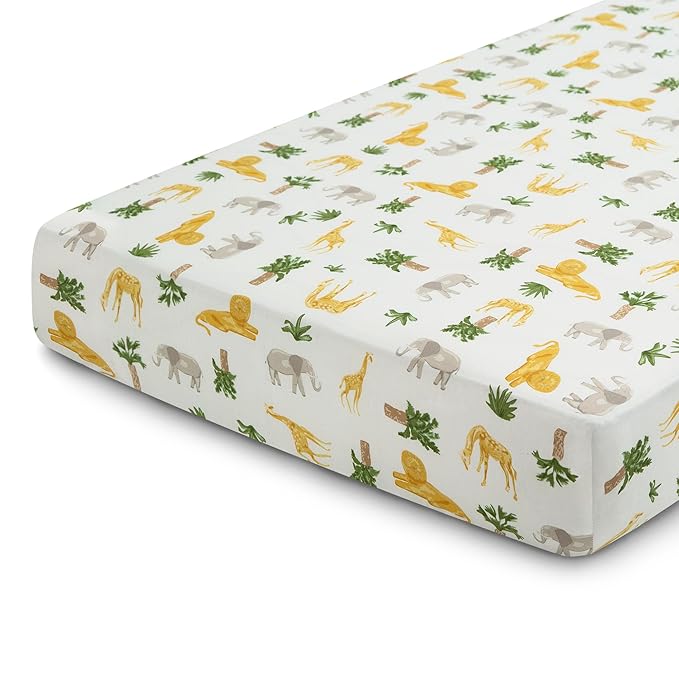Delta Children Fitted Crib Sheets for Girls and Boys - Crib Sheet for Standard Crib and Toddler Mattresses - 28x52 Inch (Pack of 2), Safari Friends