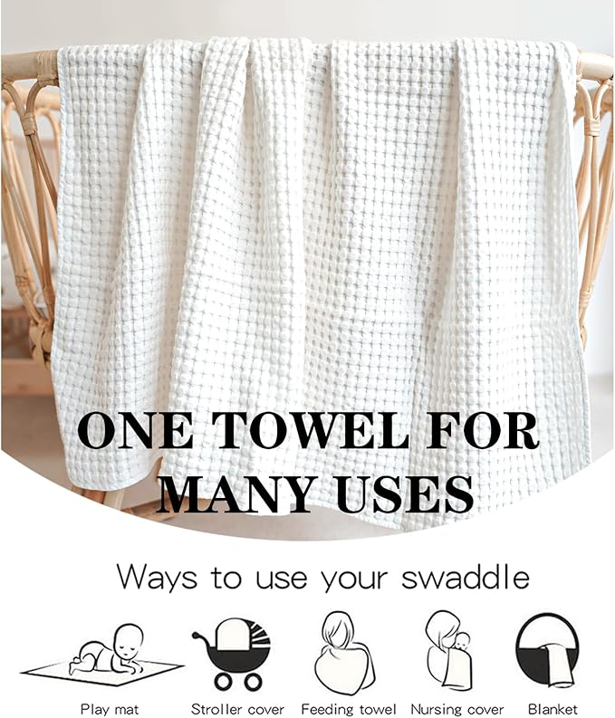 Konssy Waffle Baby Blanket - Soft & Cozy Nursery Swaddle Blanket, Lightweight Toddler Throw for Boys & Girls, Ideal for Wrapping(White)