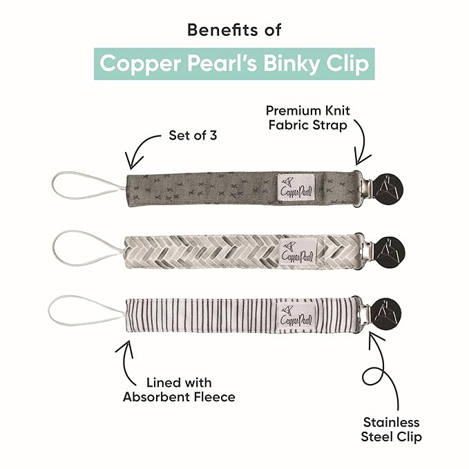 Copper Pearl Pacifier Clip 3-Pack: Premium Knit Binky Clips for Baby Girls and Boys - Stylish Stainless Steel Pacifier Holder Clip - Baby Pacifier Clips for No More Floor Drops - Lumberjack
