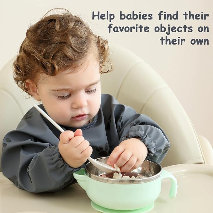 Baby Bib with Long Sleeves Bib & BLW, Machine Washable & Soft and Skin-Friendly Material, Coverall Bibs for Baby Feeding, Waterproof and Easy to Clean, for Baby Infant Toddlers (Dark Grey)