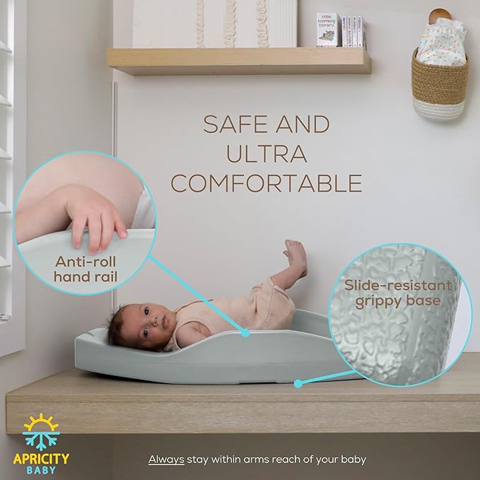 Apricity Baby Changing Pad – Waterproof Wipe-Clean Foam Mat with Raised Sides & Built-in Growth Chart, Extra-Large 31.5″ × 19.7″ – Safe & Comfortable Changing Pad for Newborns to Toddlers (Sage)