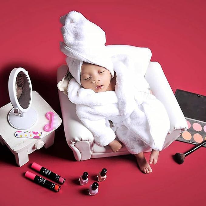 M&G House Newborn Photography Props - Bathrobe Outfits for Baby Photoshoots - Girl Baby Robe - Newborn Costume - White (0-6 Months)