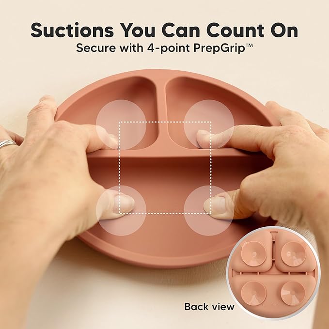 KeaBabies Suction Plates for Baby, Toddler - 3-Pack 100% Silicone Toddler Plates with Suction, Divided, BPA-Free Baby Led Weaning Essentials for Kids, Dishwasher, Microwave Safe, Durable (Roseate)