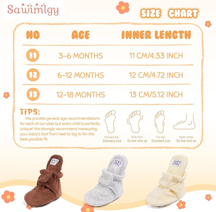 Sawimlgy Newborn Infant Baby Girl Boy Cotton Booties Stay On Sock Slippers Soft Bedroom Shoes Non-Skid Ankle Boots With Grippers Toddler Crib Warm Shoe First Walker Birthday Shower