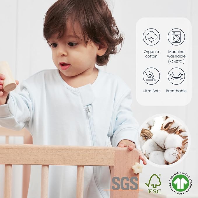 Unisex Sleeping Bag for Babies and Toddlers 1.0 Tog Sleep Sack 0-6Months, Newborn Sleep Sack, Wearable Blanket Baby, One Piece Long Sleeves, Gifts for Baby
